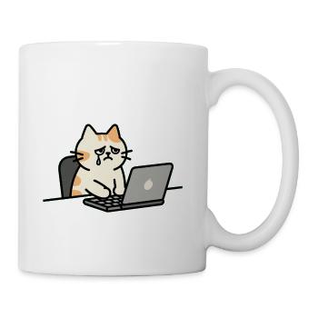 Melancholy Cat with Laptop "Aniverse Cats" - Coffee/Tea Mug - white - Right