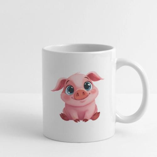 Adorable Cartoon Baby Pig Sitting with Big Eyes - Coffee/Tea Mug