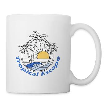 Tropical Escape Sunset Ocean Waves Monoline - Coffee/Tea Mug - white - Right