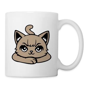 Grumpy Angry Pouting Cat Kitten Face Brown Feline - Coffee/Tea Mug - white - Right