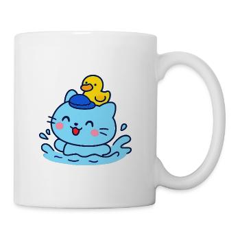 Blue Cat Sailor with Duck on Wave - Coffee/Tea Mug - white - Right