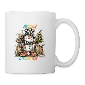 Checkerboard Snowman Christmas Tee - Coffee/Tea Mug - white - Right