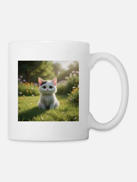 Sunny Garden Kitten Portrait - Coffee/Tea Mug - white