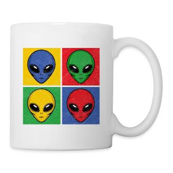 Aliens Pop-Art Popart Vintage Alien Heads Faces - Coffee/Tea Mug - white - Right