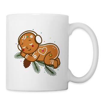 Gingerbread baby nestled on fir branches - Coffee/Tea Mug - white - Right