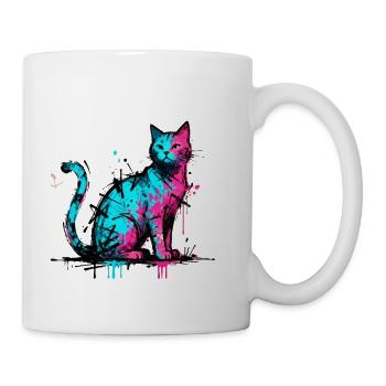 Neon Graffiti Cat Splash - Coffee/Tea Mug - white - Right