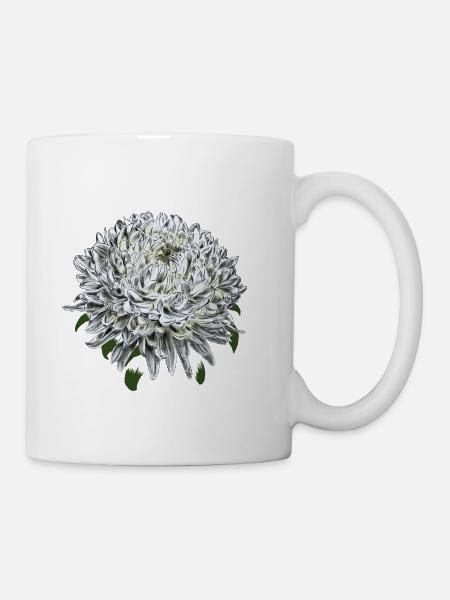 Snow Chrysanthemum Sketch Botanical Print - Coffee/Tea Mug - white