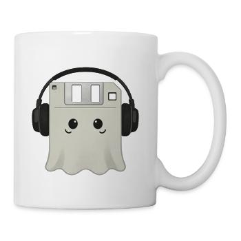 Retro Tech Ghost - Floppy Disk Nostalgia Art - Coffee/Tea Mug - white - Right