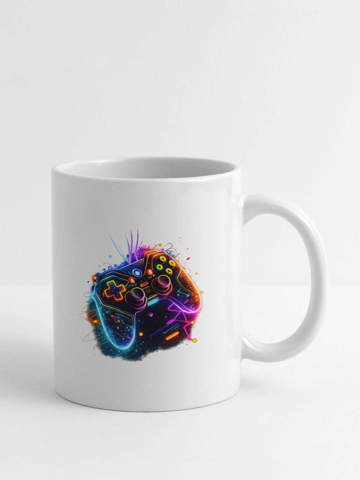 Neon Game Controller Splash - Coffee/Tea Mug - white - Right