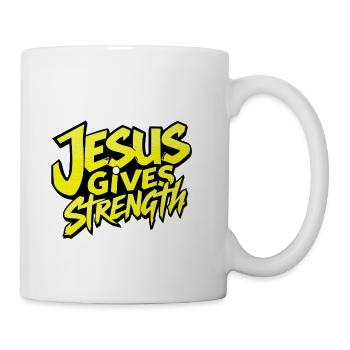 Jesus Gives Strength Streetwear Christian Gym Desi - Coffee/Tea Mug - white - Right