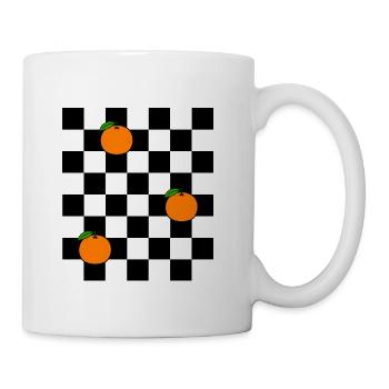 Black White Checkerboard Three Oranges - Coffee/Tea Mug - white - Right