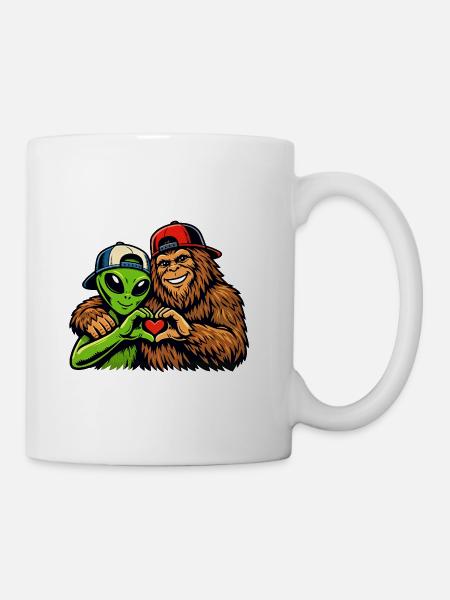 Alien Sasquatch Heart Duo - Coffee/Tea Mug - white