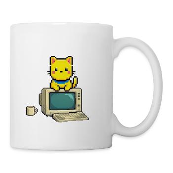Pixel Cat on Retro Computer - Coffee/Tea Mug - white - Right
