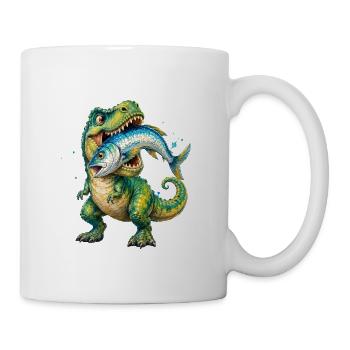 Cretaceous Catch: Dino with Fish - Coffee/Tea Mug - white - Right