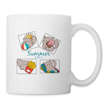 Cute Cat Summer Vacation | Beach Ball, Popsicle - Coffee/Tea Mug - white - Right