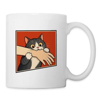 Retro Vintage Cat Biting Hand Funny Love Bite - Coffee/Tea Mug - white - Right