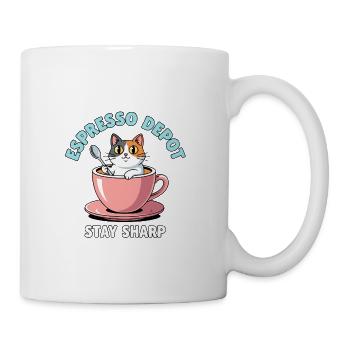 Kawaii Calico Cat Espresso Depot Pop-Art T-Shirt - Coffee/Tea Mug - white - Right