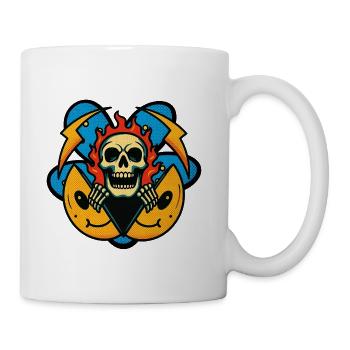 Flaming Skull Emblem Halftone - Coffee/Tea Mug - white - Right