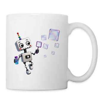 Robot blowing iridescent soap bubbles - Coffee/Tea Mug - white - Right