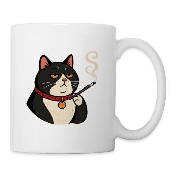 Funny Grumpy Tuxedo Cat Smoking Cigarette Design - Coffee/Tea Mug - white - Right
