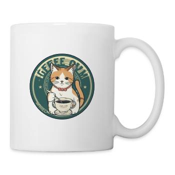 Cafe Cat Circle Badge with Coffee - Coffee/Tea Mug - white - Right