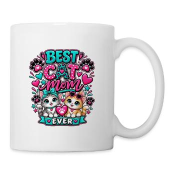 Blue and pink Best Cat Mom Ever - Coffee/Tea Mug - white - Right