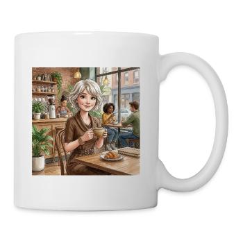 Woman Enjoying Coffee at the Café - Coffee/Tea Mug - white - Right