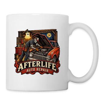Afterlife Auto Repair Skeleton Mechanic Halloween - Coffee/Tea Mug - white - Right