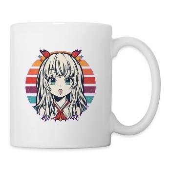 Retro Neon Anime Girl in Sunset Stripes - Coffee/Tea Mug - white - Right