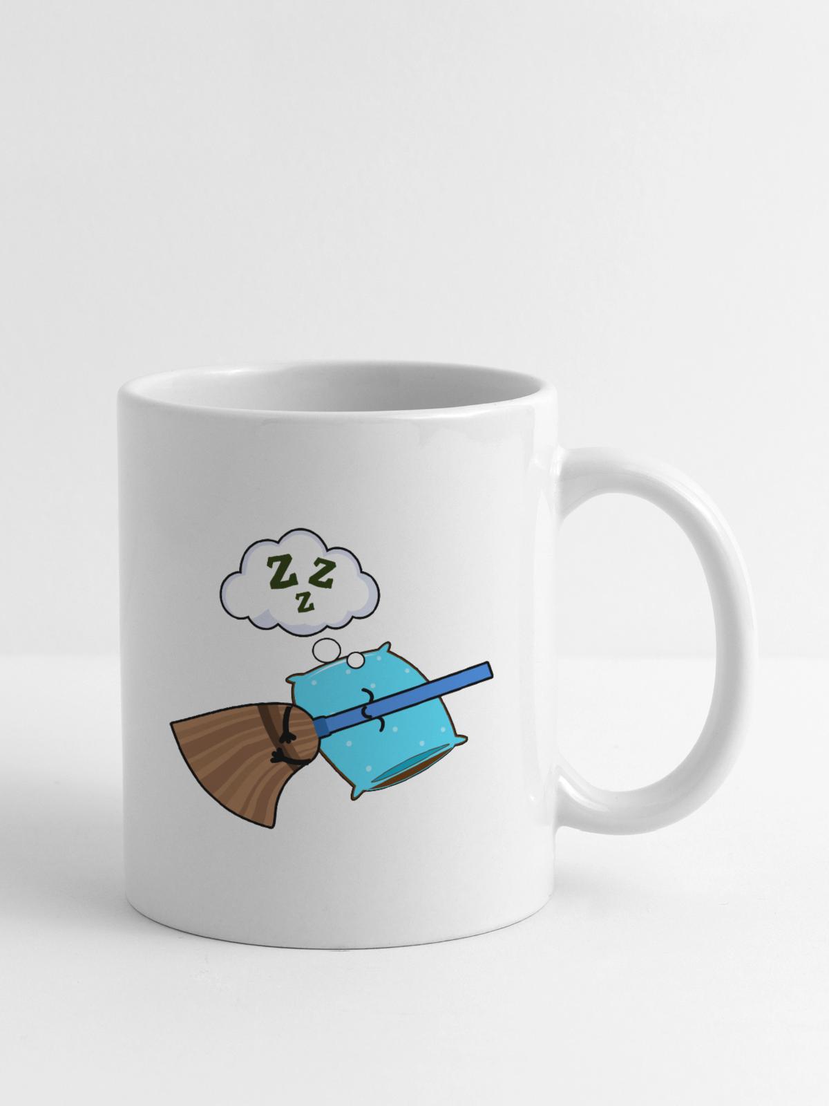Sweeping Funny Sleeping Broom - Coffee/Tea Mug - white - Right