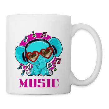 Cute Baby Elephant Dj With Headphones And Glasses - Coffee/Tea Mug - white - Right