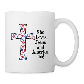 Patriotic Cross with Red White and Blue Stars - Coffee/Tea Mug - white - Right