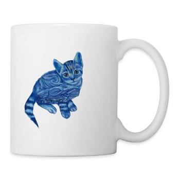 Blue Van Gogh Starry Night Bengal Cat Illustration - Coffee/Tea Mug - white - Right