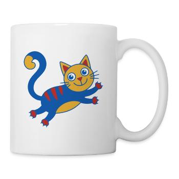 Vibrant Blue Cat Cartoon - Coffee/Tea Mug - white - Right