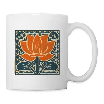 Orange Lotus Tile Print - Coffee/Tea Mug - white - Right