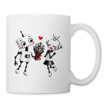 Robot couple with a romantic tech-themed bouquet - Coffee/Tea Mug - white - Right