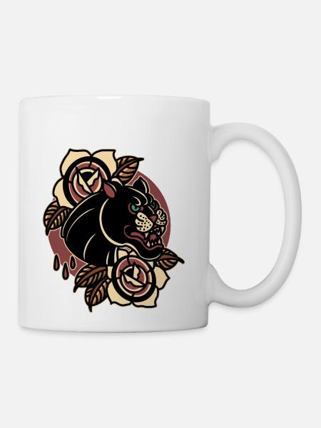 Panther And Rose Tattoo - Coffee/Tea Mug - white