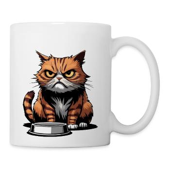 Grumpy Orange Tabby Cat With Empty Food Bowl - Coffee/Tea Mug - white - Right