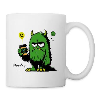 Grumpy Green Monster with Mug - Coffee/Tea Mug - white - Right
