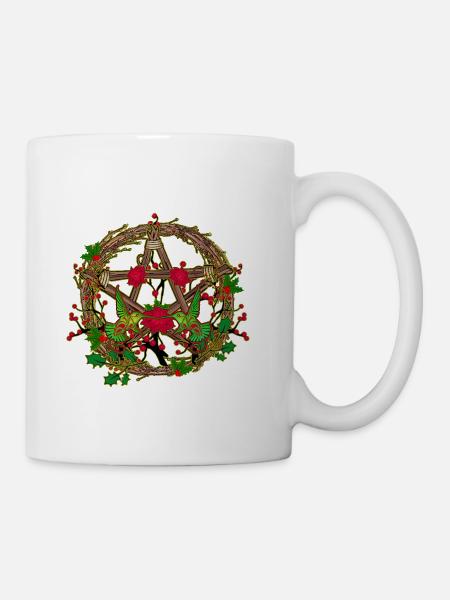 Hummingbird Holly Wreath Circle - Coffee/Tea Mug - white