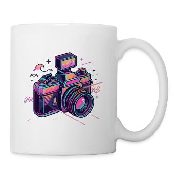 Retro Neon Film Camera Synthwave Aesthetic - Coffee/Tea Mug - white - Right