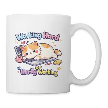 Hardly Working Cat on Laptop - Coffee/Tea Mug - white - Right