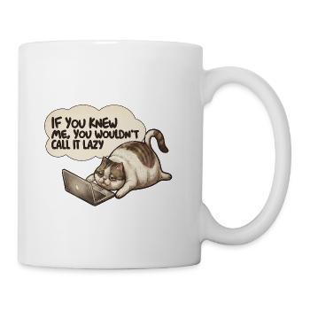 Funny Fat Cat Laptop Lazy Quote Office Humor Shirt - Coffee/Tea Mug - white - Right