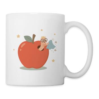 Funny bookworm cleaning house - Coffee/Tea Mug - white - Right