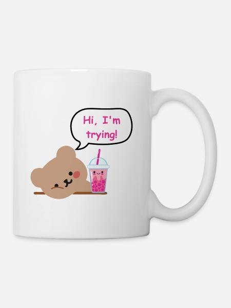 Cute Bear with Bubble Tea Design - Coffee/Tea Mug - white