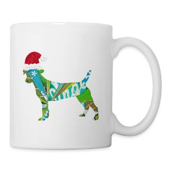 Mixed media collage art DOG PUPPY in Santa Hat  - Coffee/Tea Mug - white - Right