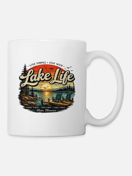 Lake Life Retro Sunset - Coffee/Tea Mug - white