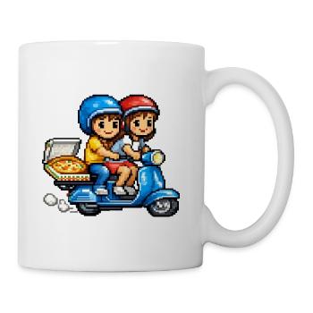 Boy and Girl on Vespa with Pizza! - Coffee/Tea Mug - white - Right