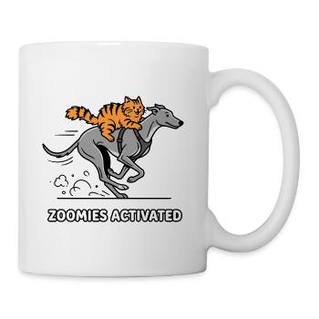 Zoomies Activated Funny Cat Riding Dog - Coffee/Tea Mug - white - Right