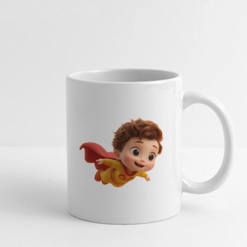 Flying Cartoon Superhero Boy in Yellow Suit - Coffee/Tea Mug